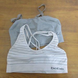 Lot of 2 Sport Bra Size X-Small bebe Striped White/Silver & C9 Champion Gray